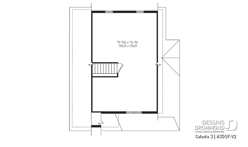 Étage - Plan de maison style chalet 4-saisons, loft à aménager à l'étage pour atelier ou chambres additionnelles - Celeste 3