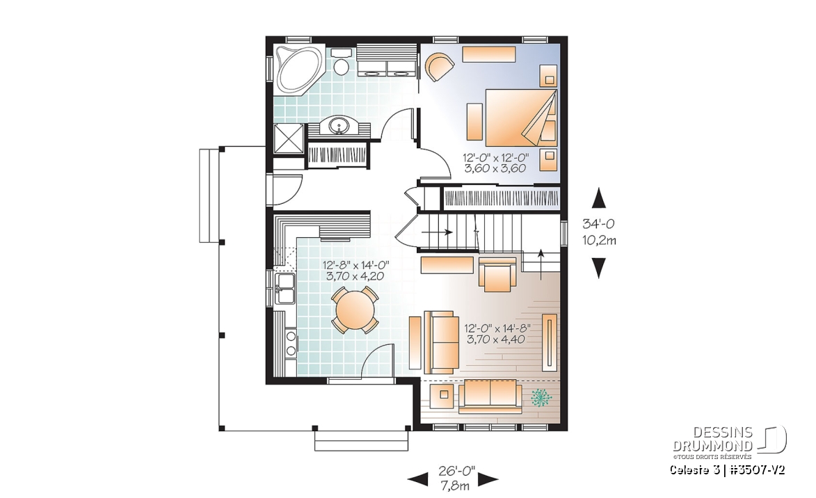 Rez-de-chaussée - Plan de maison style chalet 4-saisons, loft à aménager à l'étage pour atelier ou chambres additionnelles - Celeste 3