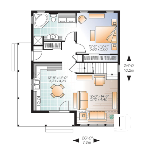 Rez-de-chaussée - Plan de maison style chalet 4-saisons, loft à aménager à l'étage pour atelier ou chambres additionnelles - Celeste 3