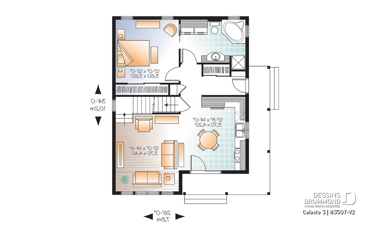 Rez-de-chaussée - Plan de maison style chalet 4-saisons, loft à aménager à l'étage pour atelier ou chambres additionnelles - Celeste 3