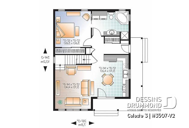 Rez-de-chaussée - Plan de maison style chalet 4-saisons, loft à aménager à l'étage pour atelier ou chambres additionnelles - Celeste 3