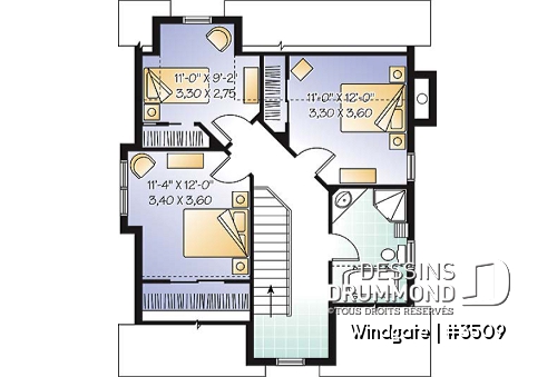 Étage - Plan de petite maison champêtre avec vue panoramique, 3 chambres, foyer, aire ouverte - Windgate