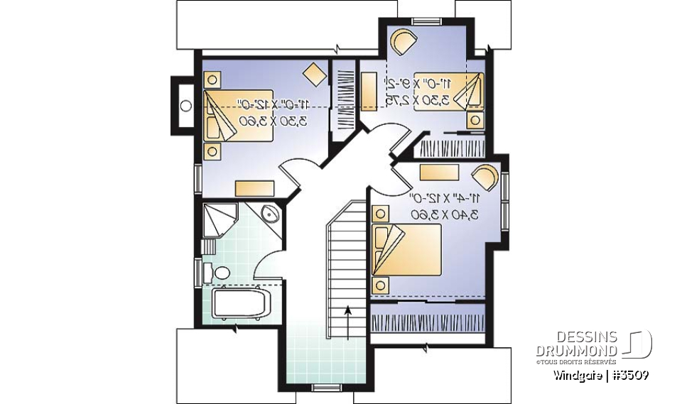 Étage - Plan de petite maison champêtre avec vue panoramique, 3 chambres, foyer, aire ouverte - Windgate