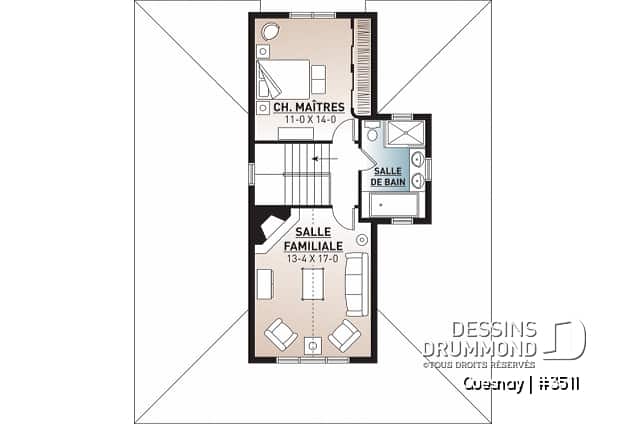 Étage - Maison de style transitionnel, chalet 4 saisons, 3 à 4 chambres, 2 foyers, veranda & terrasse couverte - Quesnay