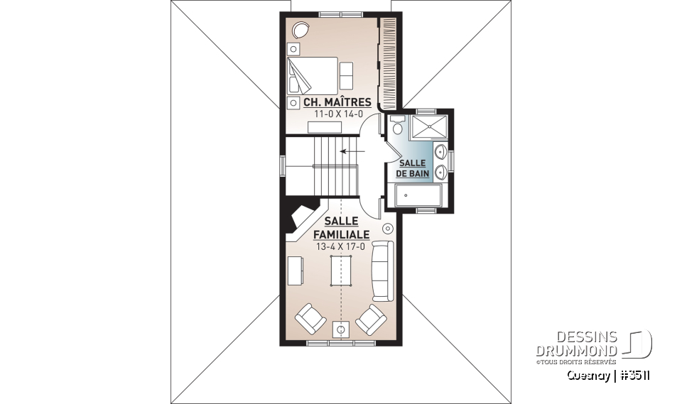 Étage - Maison de style transitionnel, chalet 4 saisons, 3 à 4 chambres, 2 foyers, veranda &amp; terrasse couverte - Quesnay