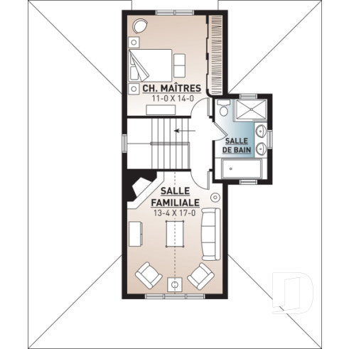 Étage - Maison de style transitionnel, chalet 4 saisons, 3 à 4 chambres, 2 foyers, veranda & terrasse couverte - Quesnay