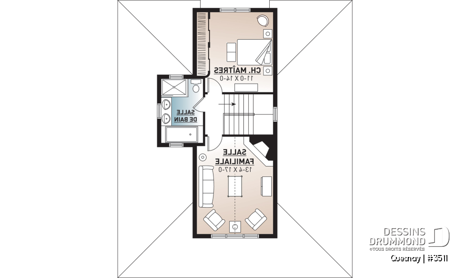 Étage - Maison de style transitionnel, chalet 4 saisons, 3 à 4 chambres, 2 foyers, veranda &amp; terrasse couverte - Quesnay