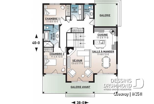 Rez-de-chaussée - Maison de style transitionnel, chalet 4 saisons, 3 à 4 chambres, 2 foyers, veranda & terrasse couverte - Quesnay