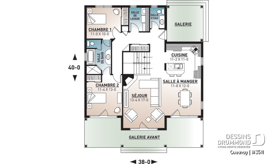 Rez-de-chaussée - Maison de style transitionnel, chalet 4 saisons, 3 à 4 chambres, 2 foyers, veranda &amp; terrasse couverte - Quesnay