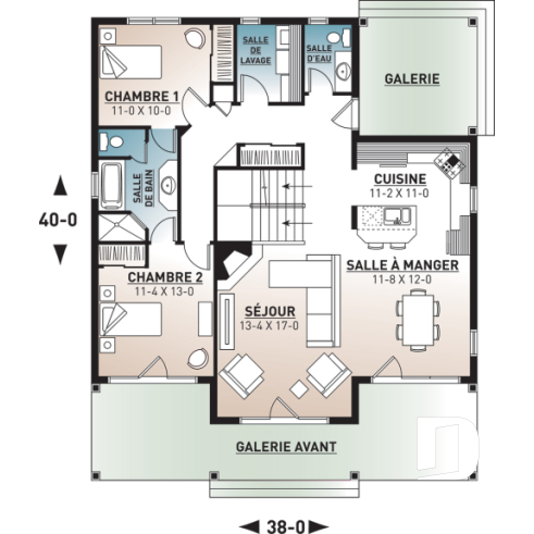 Rez-de-chaussée - Maison de style transitionnel, chalet 4 saisons, 3 à 4 chambres, 2 foyers, veranda & terrasse couverte - Quesnay