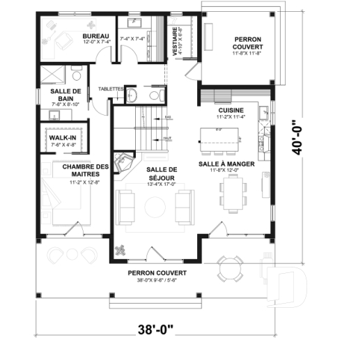 Rez-de-chaussée - Maison de style transitionnel, chalet 4 saisons, 3 à 4 chambres, 2 foyers, veranda & terrasse couverte - Quesnay