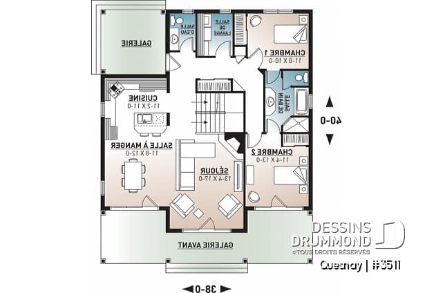 Rez-de-chaussée - Maison de style transitionnel, chalet 4 saisons, 3 à 4 chambres, 2 foyers, veranda & terrasse couverte - Quesnay
