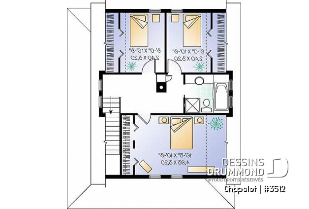 Étage - Plan de maison champêtre avec grande galerie couverte, 3 grandes chambres, foyer, buanderie au r-d-c - Northwood