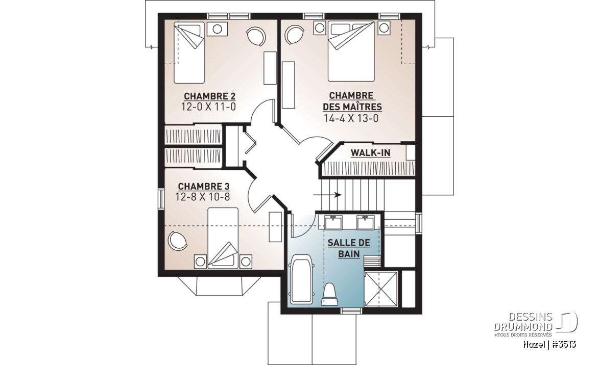 Étage - Maison 2 étages, style champêtre économique, d'inspiration scandinave, 3 chambres, terrasse - Hazel