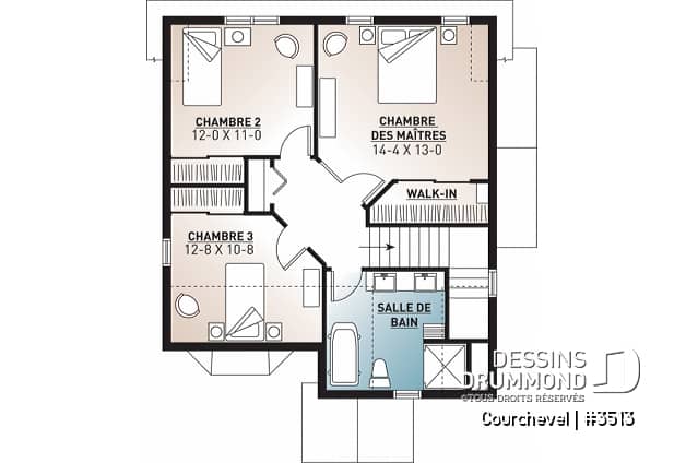 Étage - Maison 2 étages, style champêtre économique, d'inspiration scandinave, 3 chambres, terrasse - Courchevel