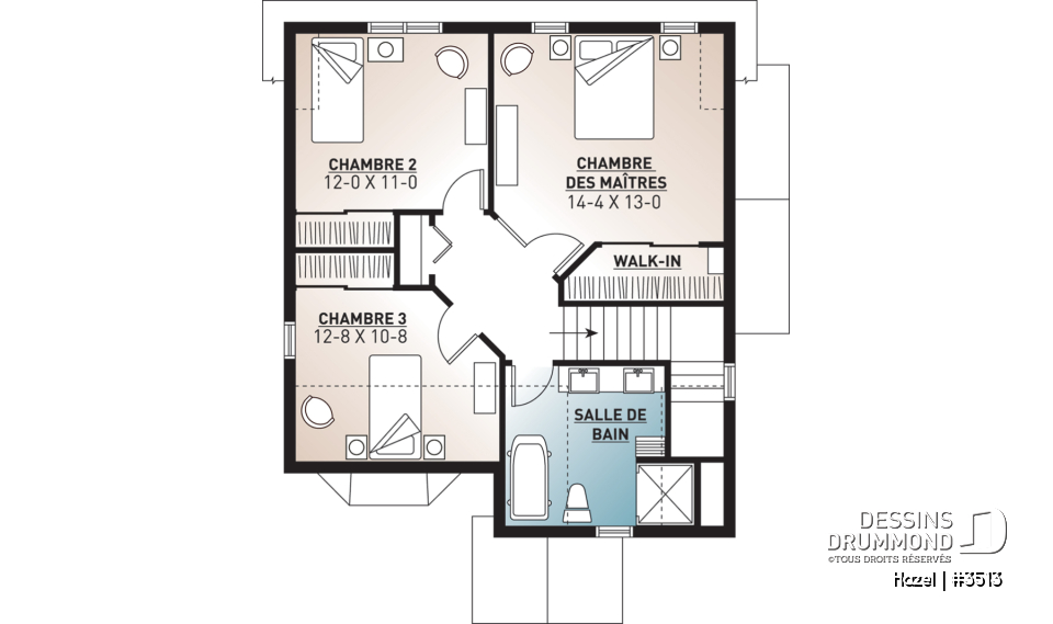 Étage - Maison 2 étages, style champêtre économique, d'inspiration scandinave, 3 chambres, terrasse - Hazel