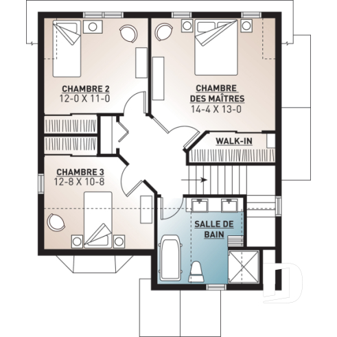 Étage - Maison 2 étages, style champêtre économique, d'inspiration scandinave, 3 chambres, terrasse - Hazel