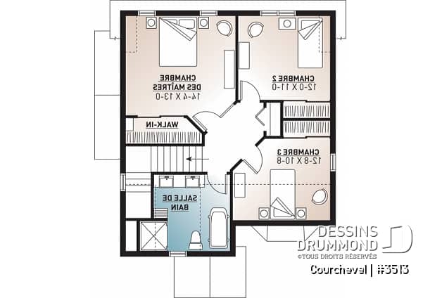 Étage - Maison 2 étages, style champêtre économique, d'inspiration scandinave, 3 chambres, terrasse - Hazel