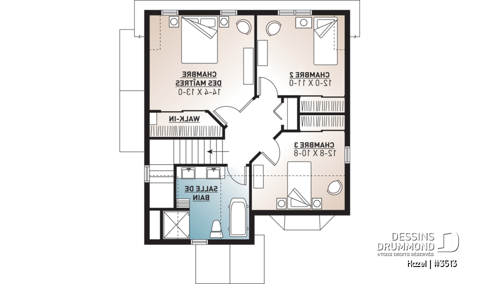 Étage - Maison 2 étages, style champêtre économique, d'inspiration scandinave, 3 chambres, terrasse - Hazel