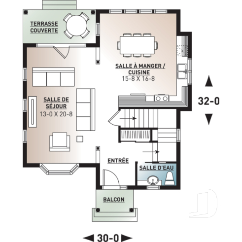 Rez-de-chaussée - Maison 2 étages, style champêtre économique, d'inspiration scandinave, 3 chambres, terrasse - Hazel