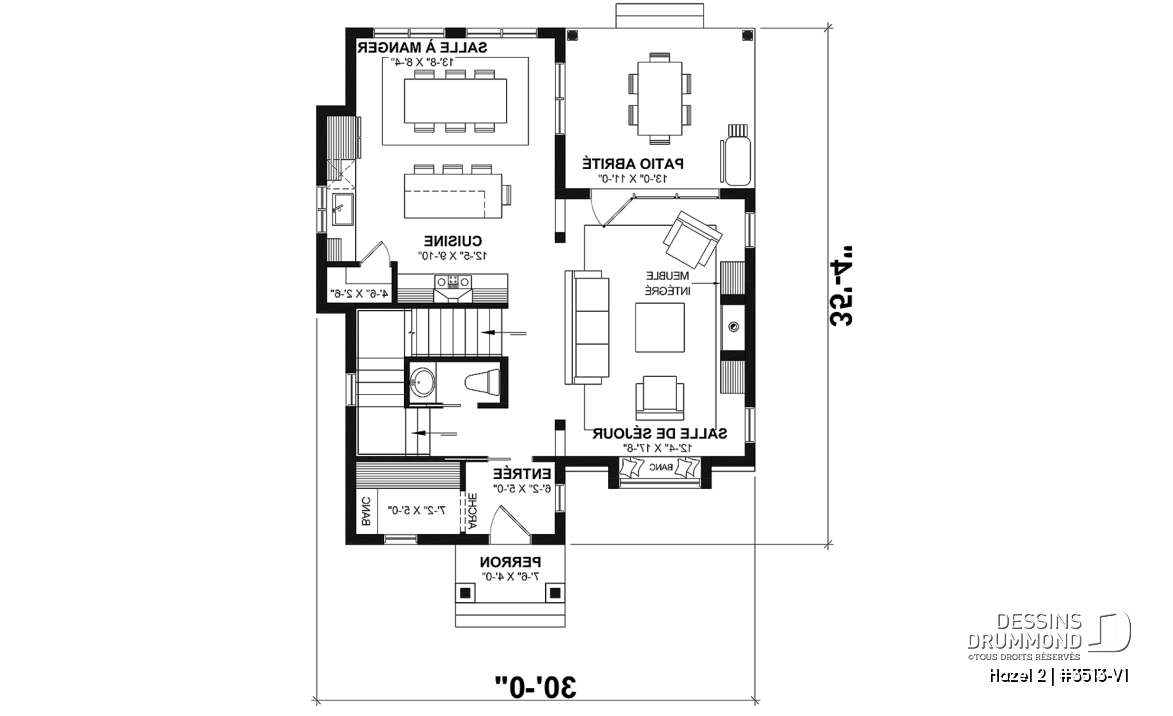 Rez-de-chaussée - Plan de maison d'inspiration anglaise, proposant 3 chambres à l'étage et un s-sol finition optionnel - Hazel 2
