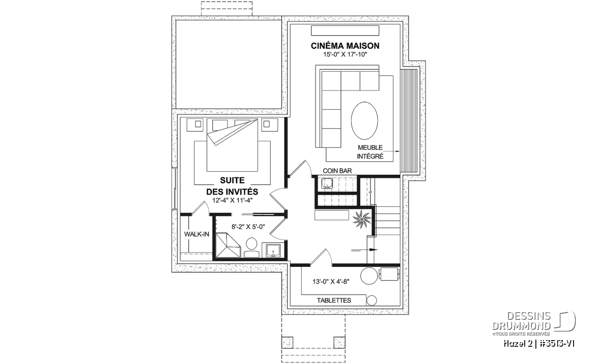 Sous-sol aménagé (Optionel $) - Plan de maison d'inspiration anglaise, proposant 3 chambres à l'étage et un s-sol finition optionnel - Hazel 2