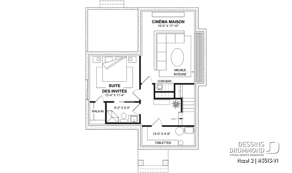 Sous-sol aménagé (Optionel $) - Plan de maison d'inspiration anglaise, proposant 3 chambres à l'étage et un s-sol finition optionnel - Hazel 2