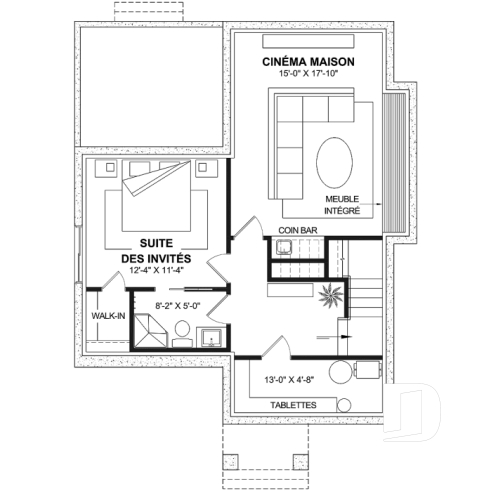 Sous-sol aménagé (Optionel $) - Plan de maison d'inspiration anglaise, proposant 3 chambres à l'étage et un s-sol finition optionnel - Hazel 2