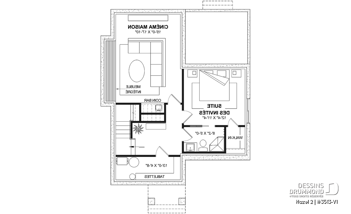 Sous-sol aménagé (Optionel $) - Plan de maison d'inspiration anglaise, proposant 3 chambres à l'étage et un s-sol finition optionnel - Hazel 2