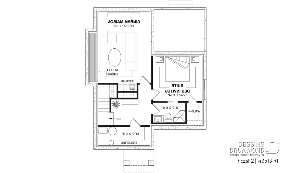 Sous-sol aménagé (Optionel $) - Plan de maison d'inspiration anglaise, proposant 3 chambres à l'étage et un s-sol finition optionnel - Hazel 2