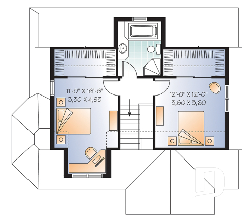 Étage - Plan de maison de style champêtre anglais, 3 chambres, triple porte, plafond 8.6', grand salon - Ardoise