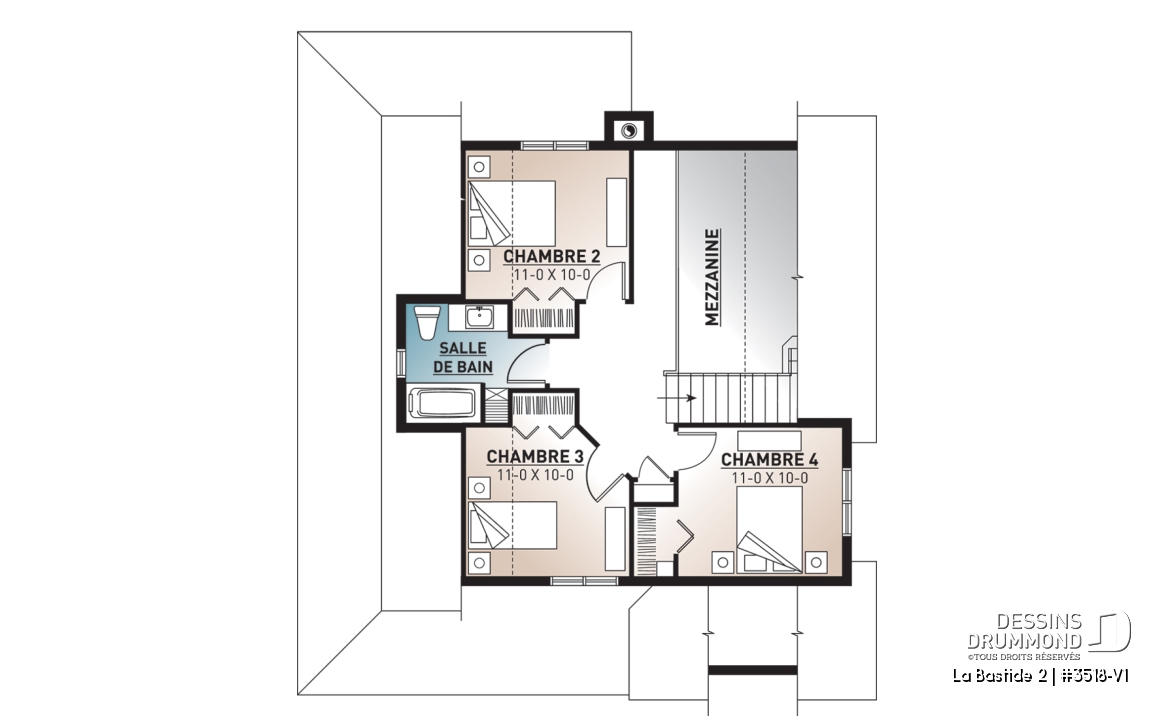 Étage - Modèle de maison de campagne, 4 chambres, 2 salles de bain, superbe secteur cuisine et salon avec foyer - La Bastide 2