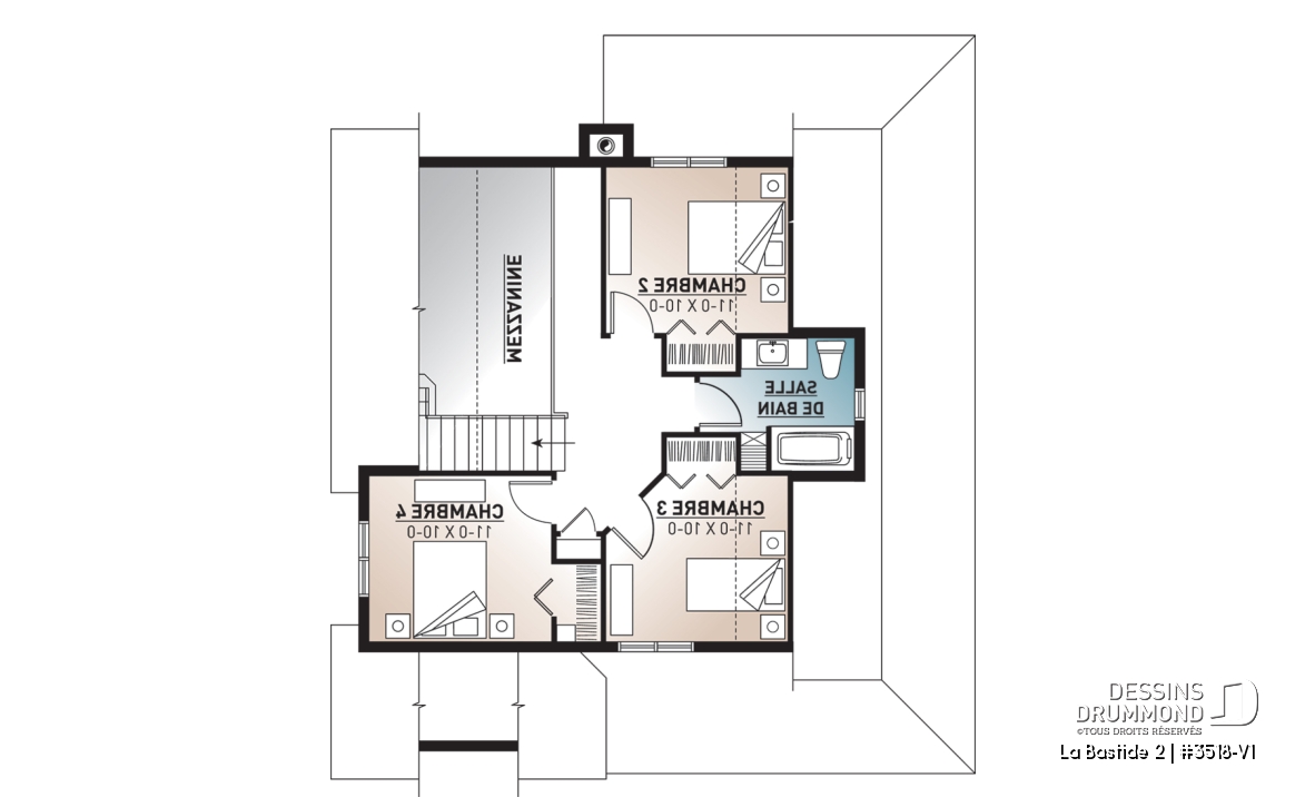Étage - Modèle de maison de campagne, 4 chambres, 2 salles de bain, superbe secteur cuisine et salon avec foyer - La Bastide 2