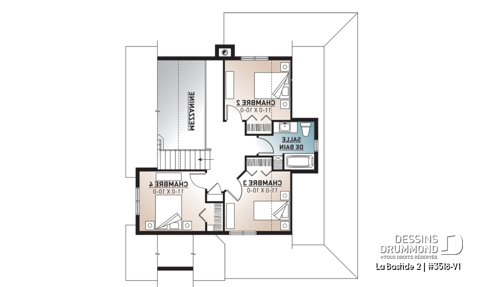 Étage - Modèle de maison de campagne, 4 chambres, 2 salles de bain, superbe secteur cuisine et salon avec foyer - La Bastide 2