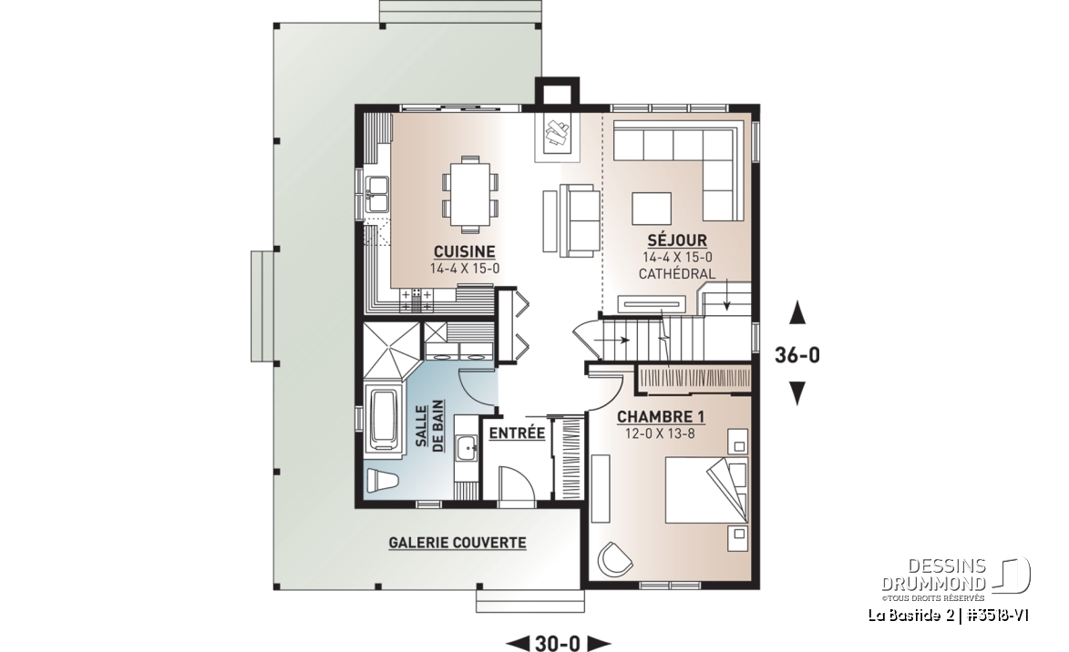 Rez-de-chaussée - Modèle de maison de campagne, 4 chambres, 2 salles de bain, superbe secteur cuisine et salon avec foyer - La Bastide 2