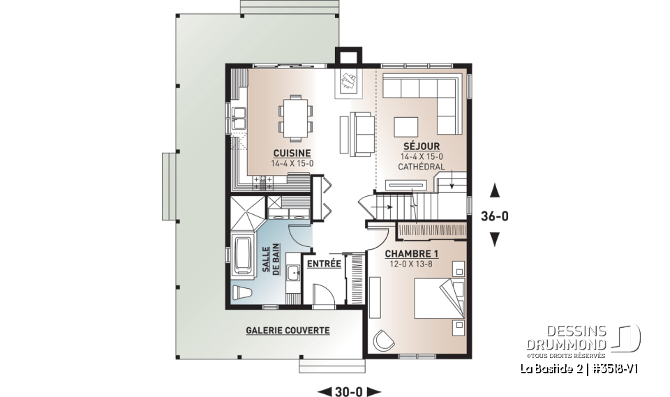 Rez-de-chaussée - Modèle de maison de campagne, 4 chambres, 2 salles de bain, superbe secteur cuisine et salon avec foyer - La Bastide 2