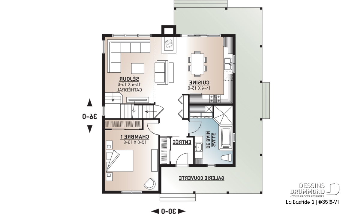 Rez-de-chaussée - Modèle de maison de campagne, 4 chambres, 2 salles de bain, superbe secteur cuisine et salon avec foyer - La Bastide 2
