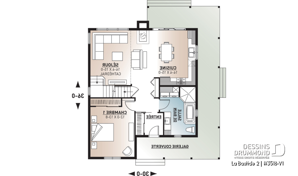 Rez-de-chaussée - Modèle de maison de campagne, 4 chambres, 2 salles de bain, superbe secteur cuisine et salon avec foyer - La Bastide 2