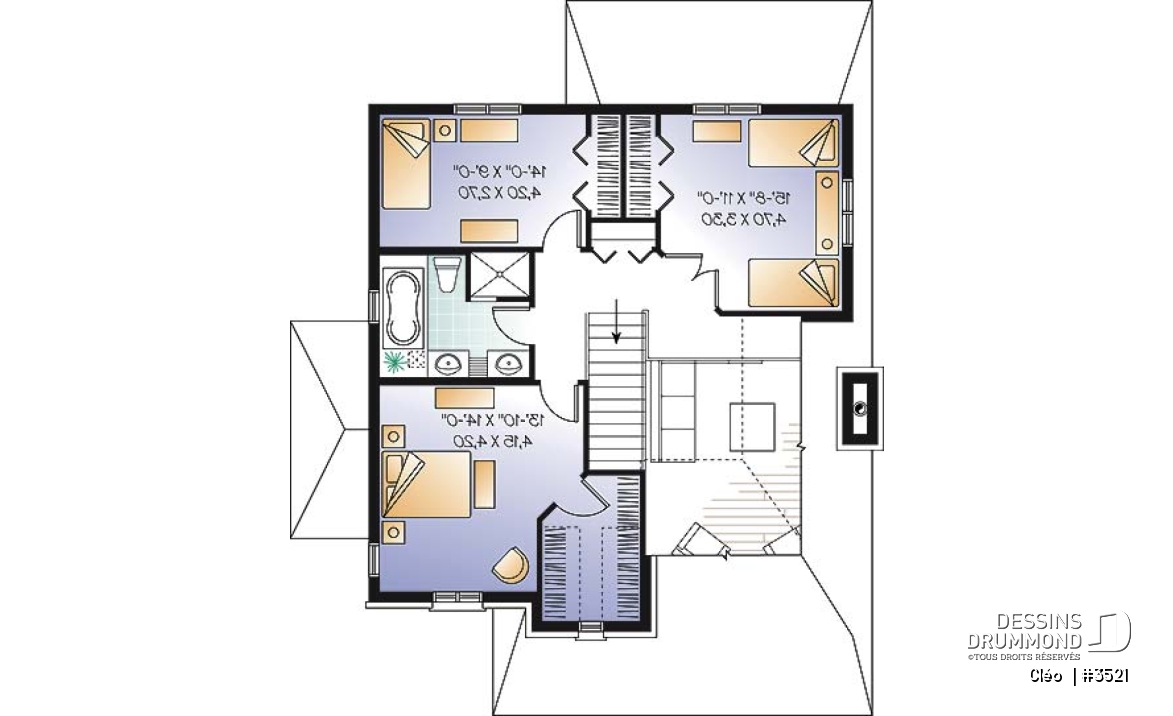 Étage - Plan de maison avec mezzanine, style manoir, 3 chambres, bureau à domicile - Cléo 