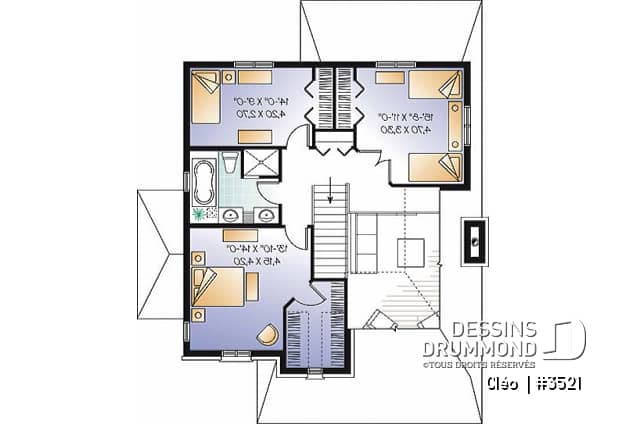 Étage - Plan de maison avec mezzanine, style manoir, 3 chambres, bureau à domicile - Cléo 