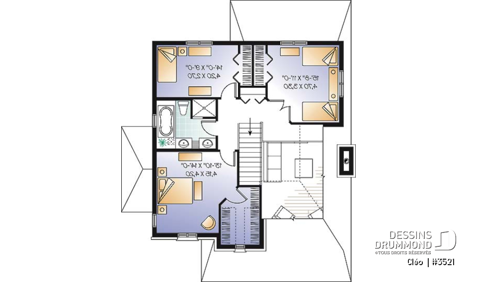 Étage - Plan de maison avec mezzanine, style manoir, 3 chambres, bureau à domicile - Cléo 