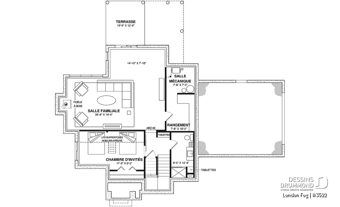 Sous-sol aménagé - Maison à étage d'inspiration English Cottage, 4 chambres, espace aménageable au-dessus du garage - London Fog