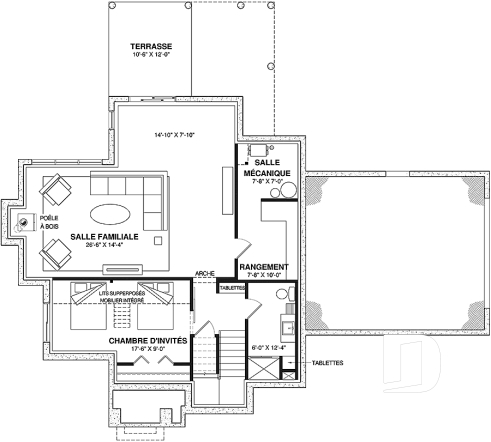 Sous-sol aménagé - Maison à étage d'inspiration English Cottage, 4 chambres, espace aménageable au-dessus du garage - London Fog
