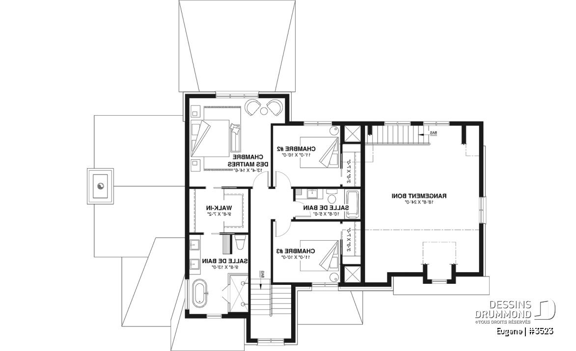 Étage - Plan de maison Tudor d’inspiration anglaise avec garage double et jusqu’à 5 chambres - Eugene