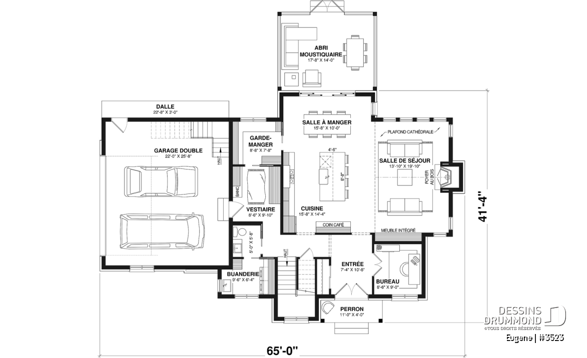 Rez-de-chaussée - Fondation dalle (Optionel $) - Plan de maison Tudor d’inspiration anglaise avec garage double et jusqu’à 5 chambres - Eugene