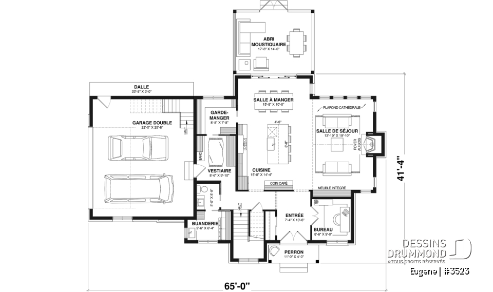 Rez-de-chaussée - Fondation dalle (Optionel $) - Plan de maison Tudor d’inspiration anglaise avec garage double et jusqu’à 5 chambres - Eugene