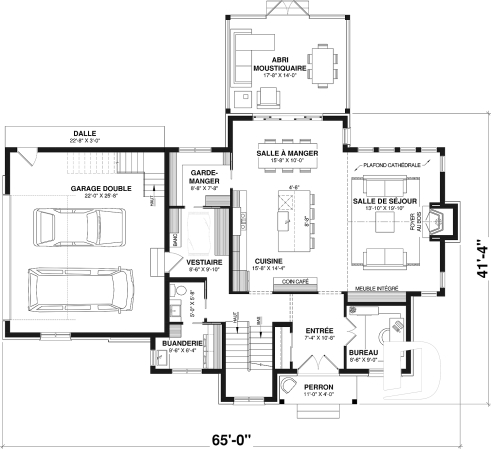 Rez-de-chaussée - Fondation sous-sol - Plan de maison Tudor d’inspiration anglaise avec garage double et jusqu’à 5 chambres - Eugene