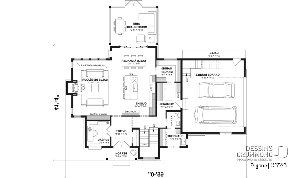 Rez-de-chaussée - Fondation sous-sol - Plan de maison Tudor d’inspiration anglaise avec garage double et jusqu’à 5 chambres - Eugene