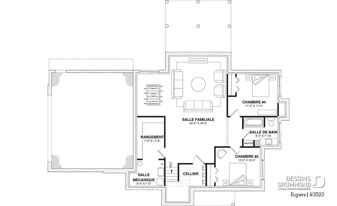 Sous-sol aménagé (Optionel $) - Plan de maison Tudor d’inspiration anglaise avec garage double et jusqu’à 5 chambres - Eugene