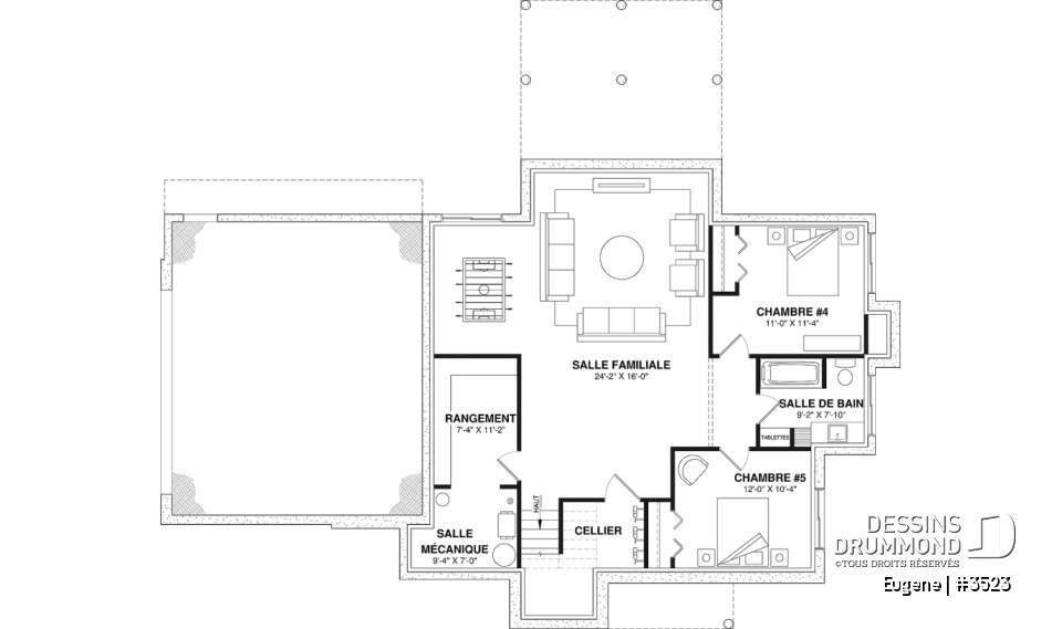 Sous-sol aménagé (Optionel $) - Plan de maison Tudor d’inspiration anglaise avec garage double et jusqu’à 5 chambres - Eugene